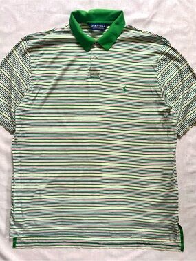 Ralph Lauren Polo Vintage Golf Green Red Yellow Navy Striped Short-Sleeve Polo